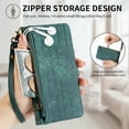 thumbnail image 6 of SaniMore for Samsung Galaxy S23 Ultra (6.8") Case, PU Leather Embossed Lines Wristlet Zipper Cash Pocket Card Slots Magnetic Flip Stand Full Protective TPU Shell Anti-drop Business Design, Green, 6 of 10