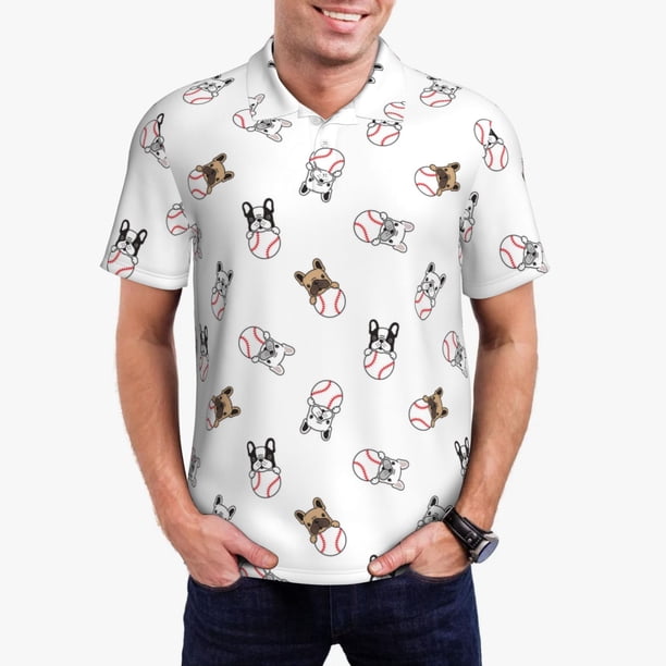 Balery Bbaseball Dog Camisa Polo de Hombre con Estampado, de Manga Corta y Tejido Medio, Camisa Tipo Golf Polo-Small