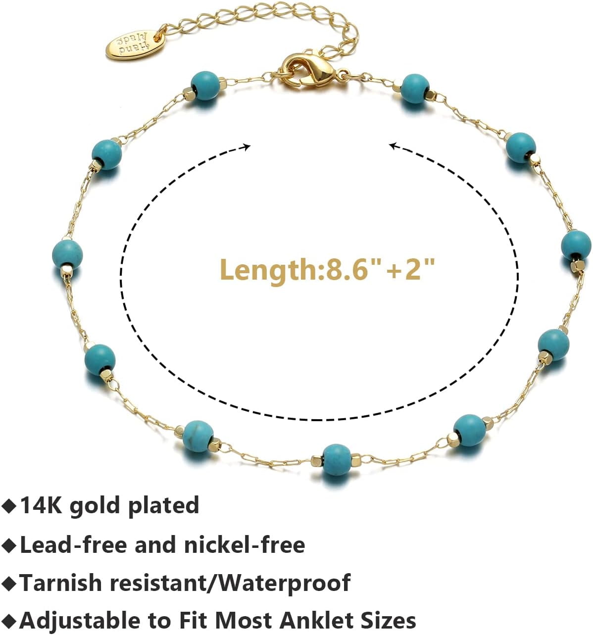 Anklet For Women, 14K Gold Plated Waterproof Summer Beach Boho Foot Chain Adjustable Dainty Foot Jewelry For Woman[o7138]