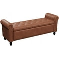 thumbnail image 5 of 65 Inch Bedroom Bench, End of Bed Bench with Storage, Bed Benches for Foot of Bed, Faux Leather Window Bench with Tufted Button and Nailhead Trim, Upholstered Storage Bench with Rolled Arms, Brown, 5 of 9