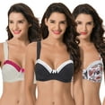 thumbnail image 1 of Curve Muse Women's Plus Size Underwired Unlined Balconette Cotton Bra-3Pack-White Print,Dark Gray,Cream-36C, 1 of 7