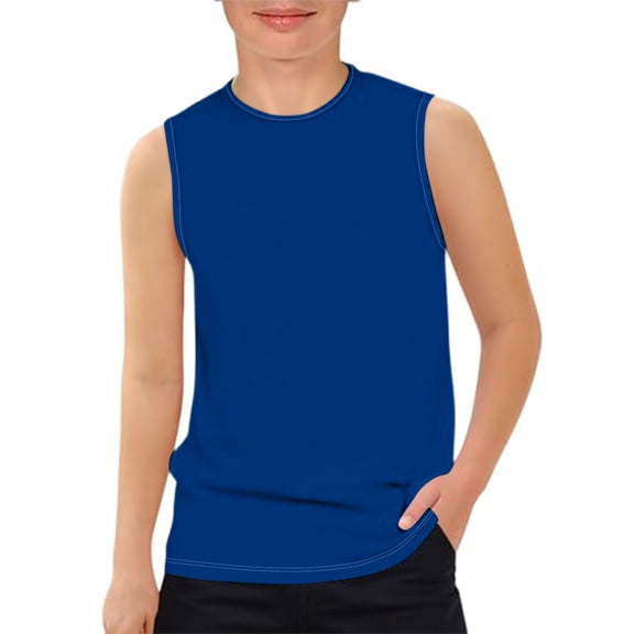 Nestiefly Boys Athletic Tank Tops Kids Sleeveless Crewneck Shirts Quick Dry Undershirts Tees 5-14 Years Royal Blue 100