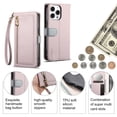 thumbnail image 3 of ESEBLE Leather For iPhone 16 Pro Case With 3-Card Holder Zipper Bills Slot, Makeup Mirror，Soft PU Leather Detachable Lanyard Shoulder Strap And Wristlet Wallet Case,Purple,For iPhone 16 Pro, 3 of 9