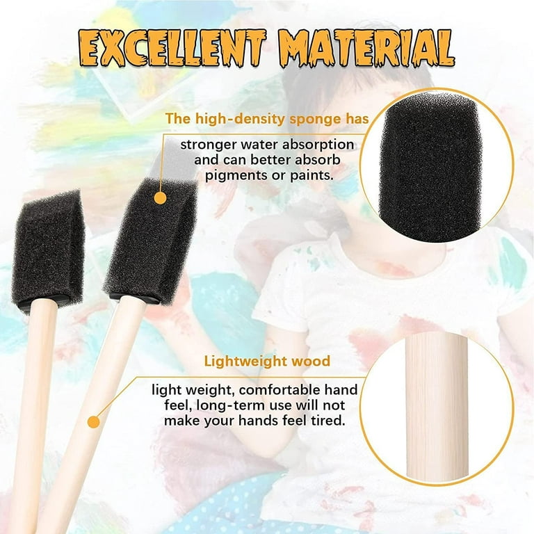 Sponge Brushes for Painting, Foam Paint Brushes Sponge Paint Brush - Wood  Handles Sponge Foam Brush Painting Foam Brush Tool in Black for Acrylics