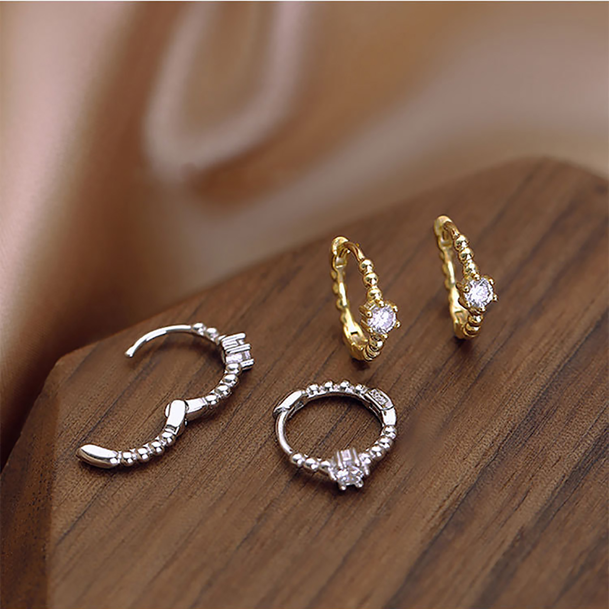 CZ Stone Hoop Earring For Women Dainty Small Huggie Hoop Earrings Gold  plated Sterling Silver Earrings Fashion Jewelry Gift for Women