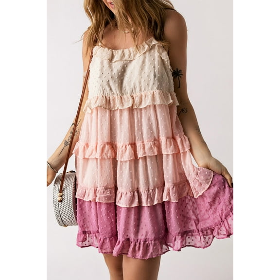 Ushdele Chic Pink Dot Layered Mini Dress - Ruffle Detail