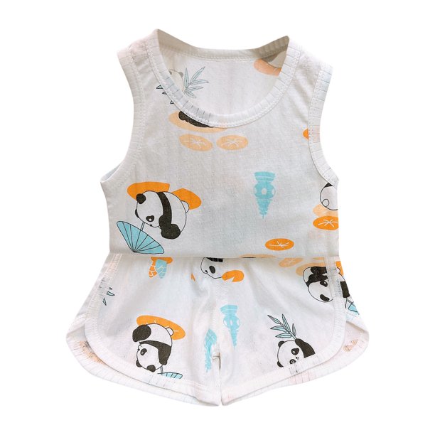Odeerbi 1-10 Años Niños Niñas Conjuntos de Verano Camisetas de Tirantes de Algodón Pantalones Cortos Conjunto de Dos Piezas Con Estampado de Casa