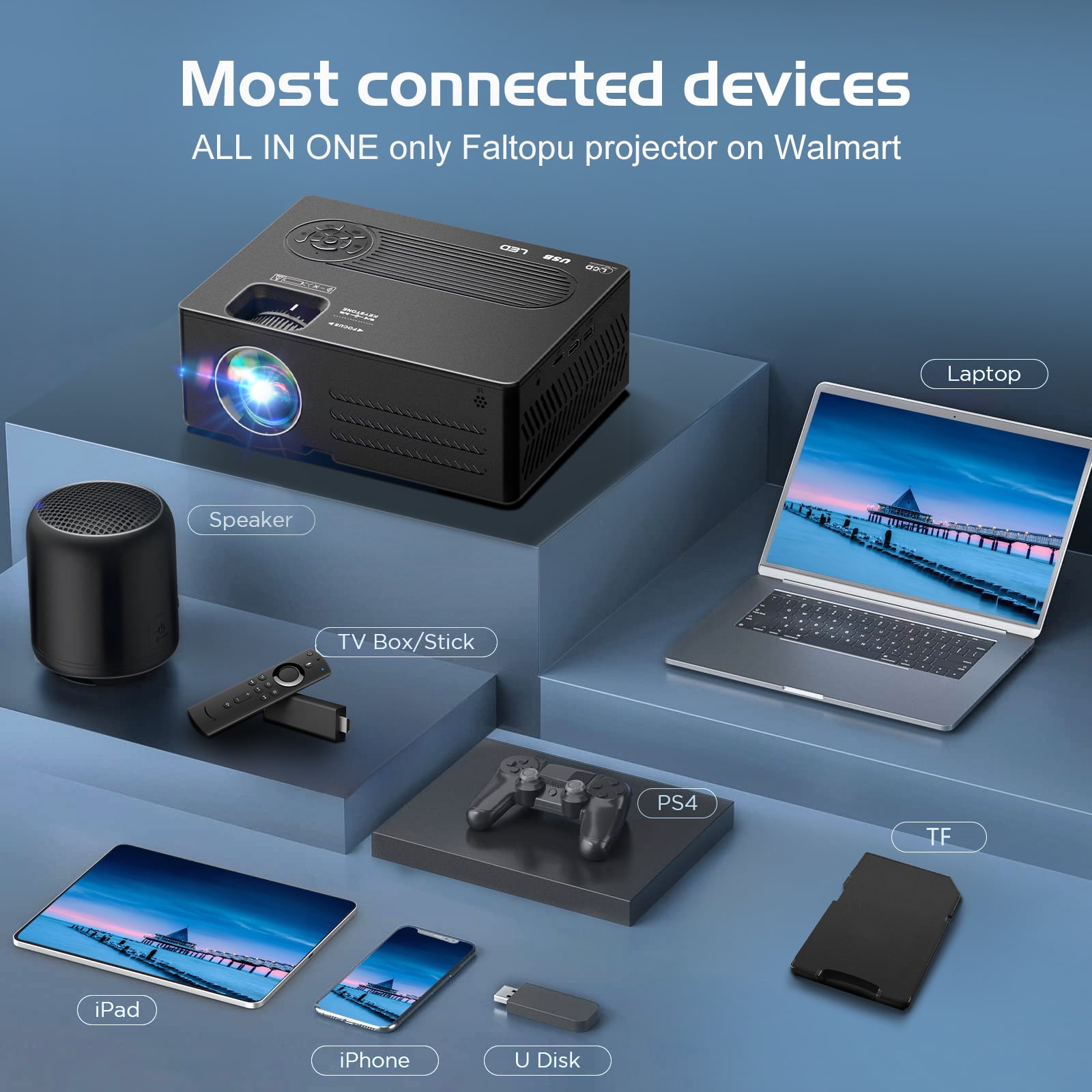 Faltopu 5G WiFi Bluetooth Projector Native 1080P Support 4K outdoor Movie Projector, 16000LM Full HD Compatible with iOS/Android/PC/TV Stick/HDMI/USB (Projector Screen and Carry Bag Included)