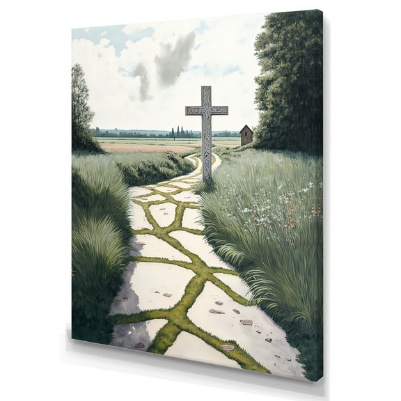 Designart Cross Status On Winding Path IV Canvas Wall Art