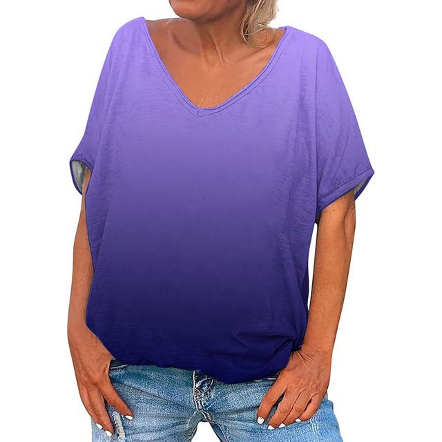 Posijego T-Shirts à Col en V pour Femmes, Chemise à Manches Courtes Imprimée, Pyjama Décontracté d'Été pour Femmes