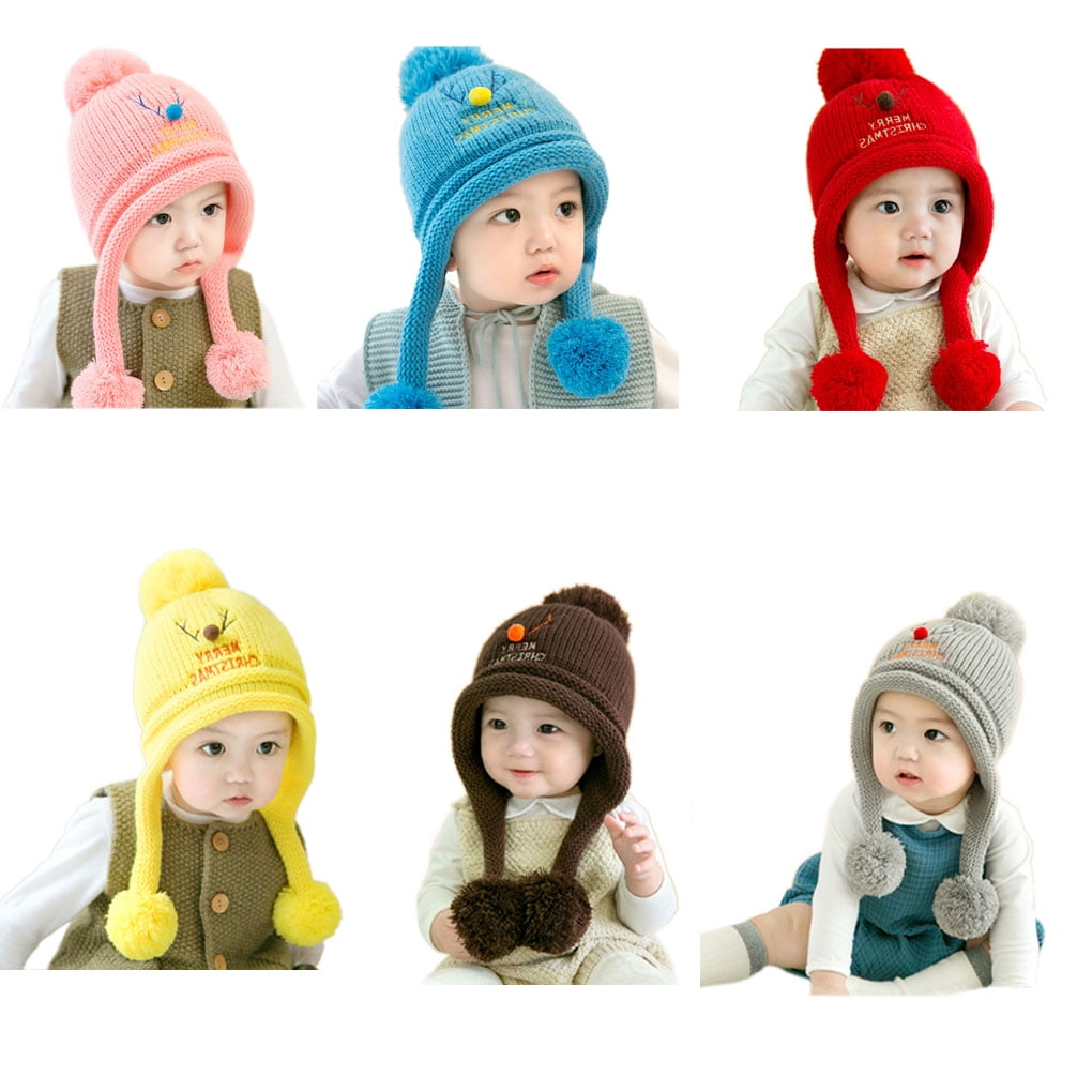 SATINIOR 3 Pieces Fleece Lined Baby Beanie with Bow, Infant Newborn Toddler Kids Winter Warm Knit Cap for Boys Girls
