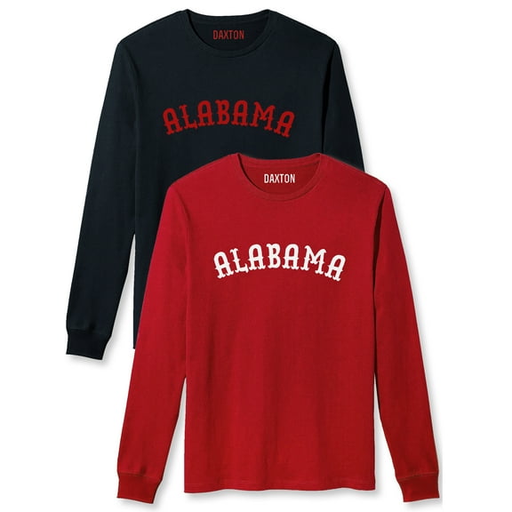 Daxton Retro Alabama Arch Font Long Sleeves T Shirt Soft Medium Weight Cotton, 2Pk Black Red Red White, XS