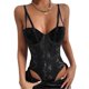 thumbnail image 1 of Lace Bodysuit Erogenous Fashionable 1/2 Cup Regulable Y Shape Shoulder Straps Mesh Lace Stitching One Piece Lingerie Black L, 1 of 4