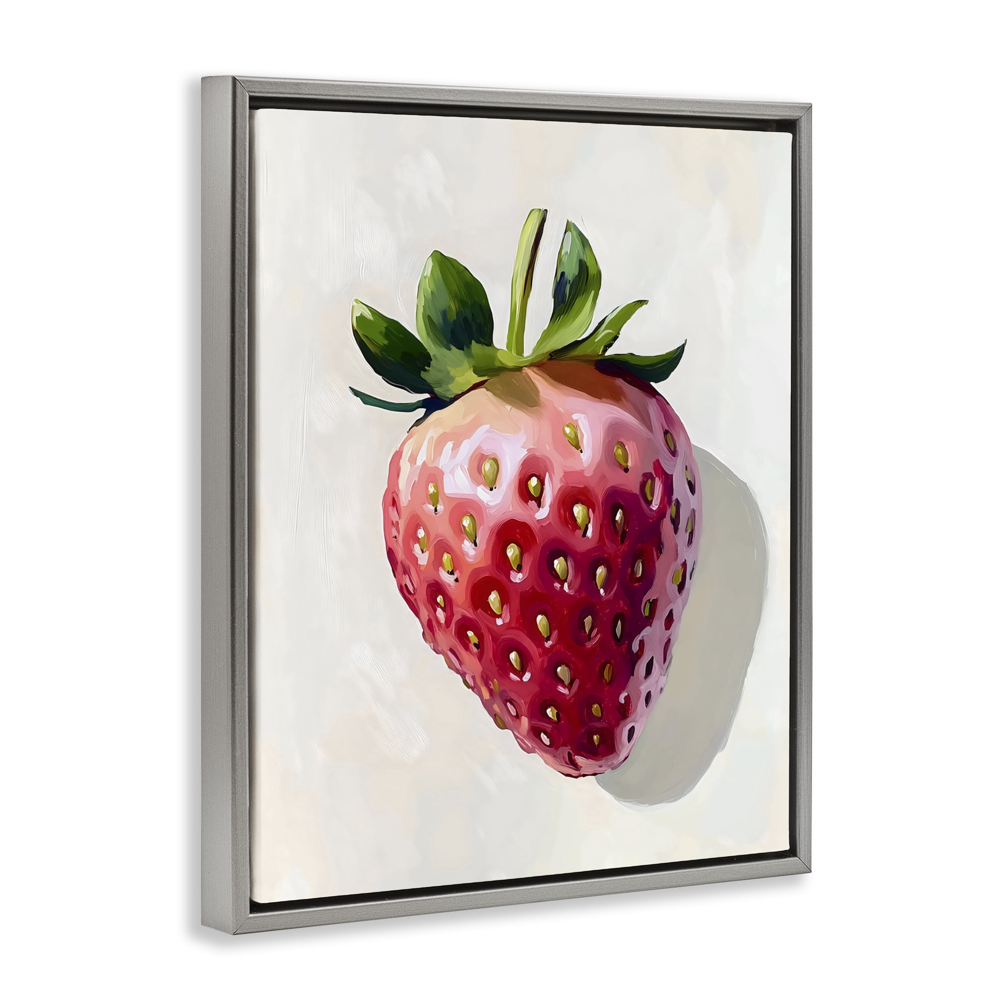 Stupell Industries Juicy Shine Strawberry Gray Framed Floater Canvas Wall Art, design by The Prints Vibe