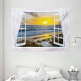 thumbnail image 1 of Coastal Tapestry, Open Window View of the Sky with Clouds Rising Sun Seascape Grass Morning Scenery, Wall Hanging for Bedroom Living Room Dorm Decor, 80W X 60L Inches, Multicolor, by Ambesonne, 1 of 2