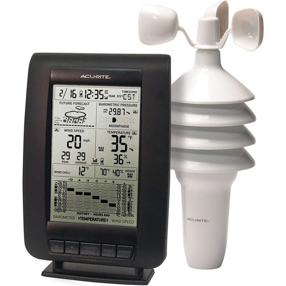 AcuRite 00634A3 Wireless Weather Station with Wind Sensor, Black