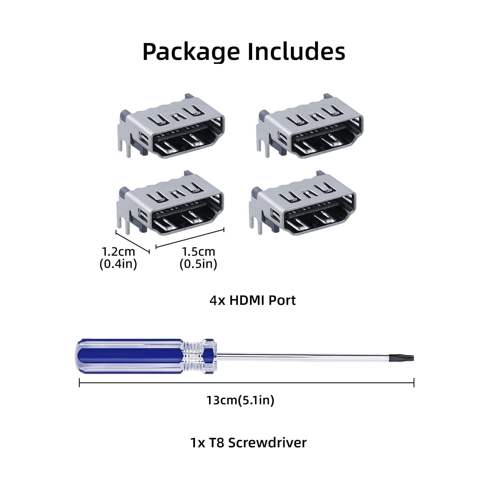 4Pcs HDMI Port Replacement for PS5 with T8 Screwdriver, HDMI Port Socket Interface Connector Replacement Part Repair Kit for PS5
