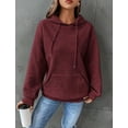 thumbnail image 3 of Women Fall Hoodies Sweater Casual Pullover Waffle Casual Long Sleeve Shirts Drawstring Loose Hooded Sweatshirt with Pocket, 3 of 6