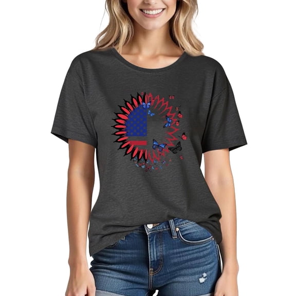 Vetsdori Womens Patriotic Shirts Short Sleeve Red White and Blue Pullover Fourth of July Casual Summer Graphic,Fashion USA Years Anniversary Shirts for Women Crew Neck