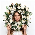 thumbnail image 6 of Veeogra Artificial Floral Wreath,Front Door Wreath,17.7" White Rose Eucalyptus Wreath,Rustic Handmade Floral Decor,All Season Round Wreath,Indoor & Outdoor Decor,Wreaths For Front Door Outside, 6 of 9