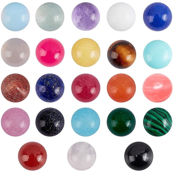 46Pcs Natural Gemstoness Cabochons 6mm Half Round Cabochon Beads Stones 23 Color Flatback Quartz Cabochons