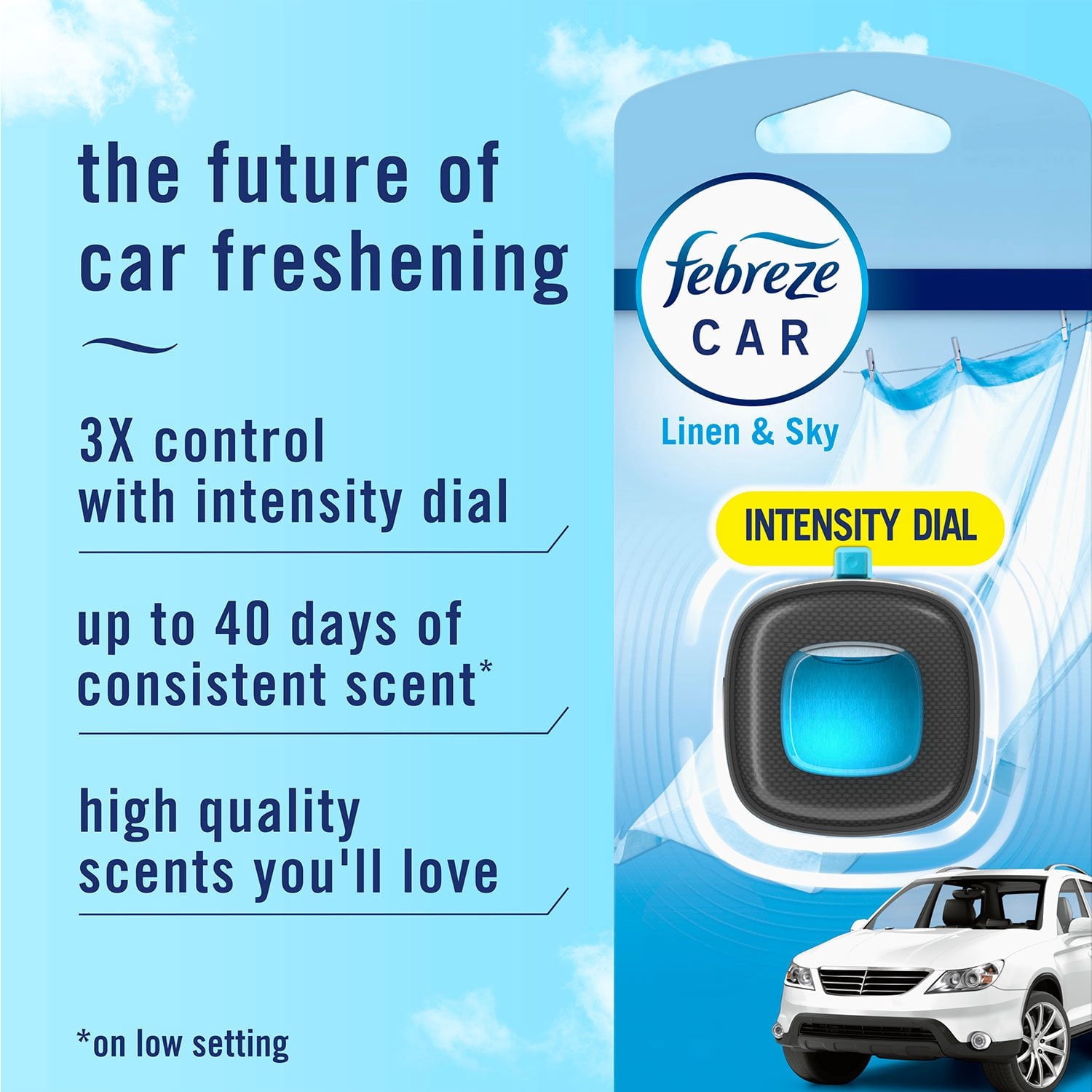 Febreze Car Air Freshener Vent Clips, Linen & Sky and Gain Original, 5 ct