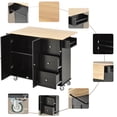 thumbnail image 4 of Black Kitchen Cart on Wheels with Solid Wood Top, Utility Kitchen Islands with Storage Cabinets and Drawers, Spice Rack, Shelves, Large Workstation Breakfast Bar, Rolling Cart Kitchen Bakers Rack, 4 of 12