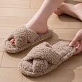 thumbnail image 2 of Women's Fuzzy Slippers Cozy Open Toe Cross Band Memory Foam House Shoes for Bride Wedding Laides Indoor Outdoor Slide, 2 of 5