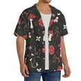 thumbnail image 4 of Naloa Fly Agaric and Flowers Men's Loose Fit Cuban Collar Short-Sleeve Shirt with Button-down and Chest Pocket for Everyday Wear Outings - Medium, 4 of 7
