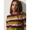 thumbnail image 5 of Women's Horizontal Striped Knit Sweater Crew Neck Drop Shoulder Long Sleeve Loose Fit Ribbed Cuffs Hem Pullover for Fall Winter Layering Office Commute Daily Outfits, 5 of 13