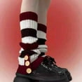 thumbnail image 4 of Women's Girls Leg Warmers, Color Striped Ribbed Knit Socks with Button Decor Party Accessories for Running Sports, 4 of 5