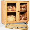 thumbnail image 2 of LuvURkitchen Large Wooden Bread Box For Kitchen Countertop, Comes With Thick Bamboo Cutting Board And Stainless Steel Bread Knife. Rustic Bamboo Bread Box With Adjustable Shelf. (easy Self-assembly), 2 of 4