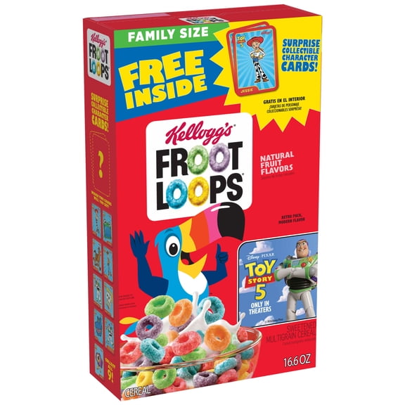 Kellogg's Froot Loops Original Breakfast Cereal, Good Source of Fiber, Family Size, 16.6  oz