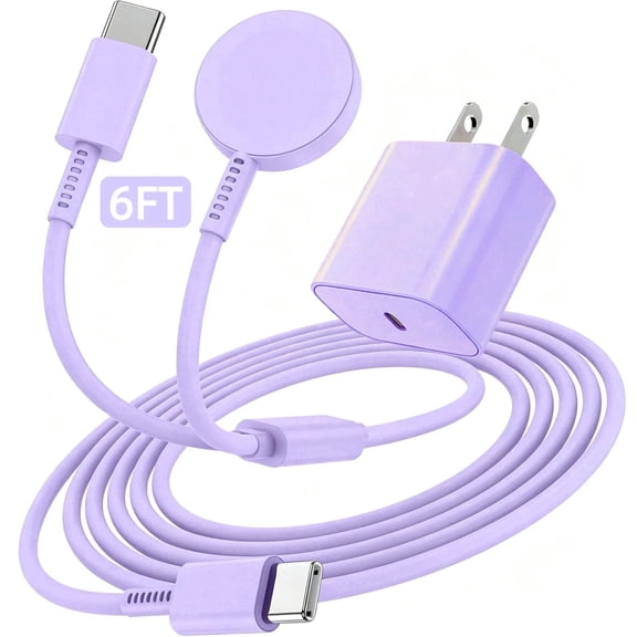 2 in 1 for Apple Watch Charger Magnetic Fast Charger to USB C Cable, 20W USB C Charger iWatch Charger Cord 6ft Compatible with iWatch Series Ultra 3/2/SE 3/11/10/iPhone 17 16 15 Pro Max, Purple
