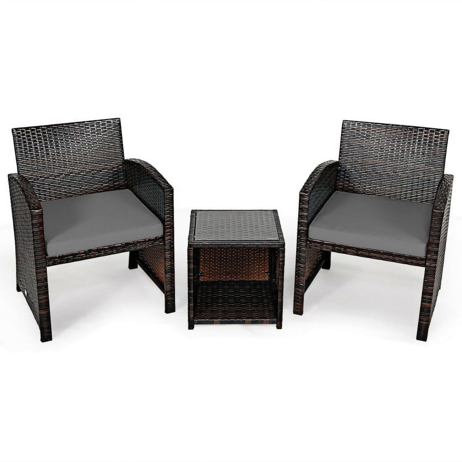 Aimee Lii 3 Pieces Patio Cushioned Wicker Conversation Set, Outdoor Sectional Set with with Glass Coffee Table, Gray Aimee Lii 3 Pieces Patio Cushioned Wicker Conversation Set, Outdoor Sectional Set with with Glass Coffee Table, Gray