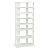 Costway Patented 7-Tier Double Rows Shoe Rack Vertical Wooden Shoe Storage Organizer Rustic White