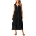 thumbnail image 1 of Vestidos de verano sin mangas para mujer INSPIRE CHIC, con escote en V, decoración de botones, vestido maxi fluido para la playa, color negro, 1 of 6