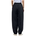 thumbnail image 3 of WULMLEO Linen Harem Pants for Women Drawstring Waist Casual Trousers with Pockets for Summer Black 2XL, 3 of 3