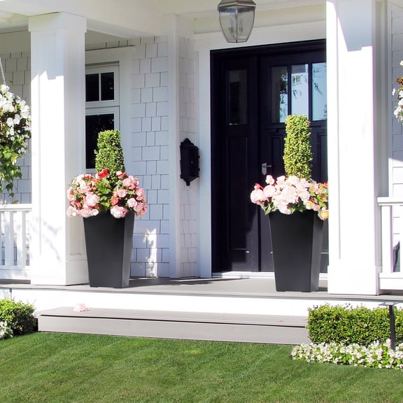 COZONY 22.4inch Tall Planters Set of 2 w/ Automatic Watering System, Modern Flower Pots,Black