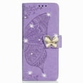 thumbnail image 3 of ELEHOLD for Samsung Galaxy Z Fold5 Wallet Case,Bling Diamond Butterfly Embossed Pattern Leather Wallet Cover Shockproof Magnetic Clasp Card Slots Kickstand Wriststrap Case for Women Girls,Lightpurple, 3 of 14