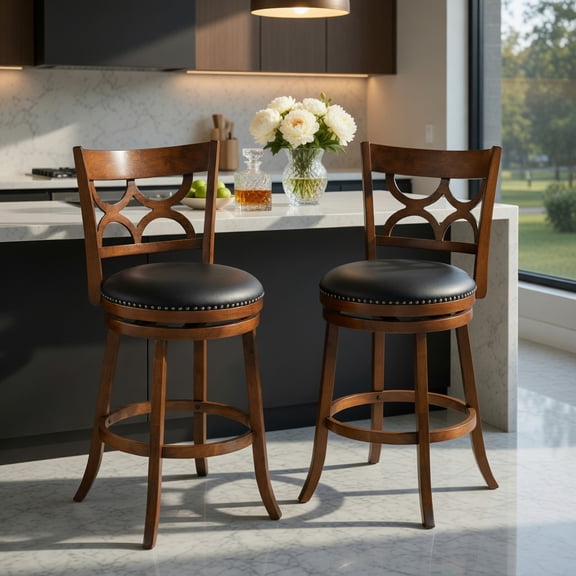 Topcobe Swivel Bar Stools Set of 2 with High Backrest and Wood Frame, Counter Height Stools, Modern Furniture-29 Inches