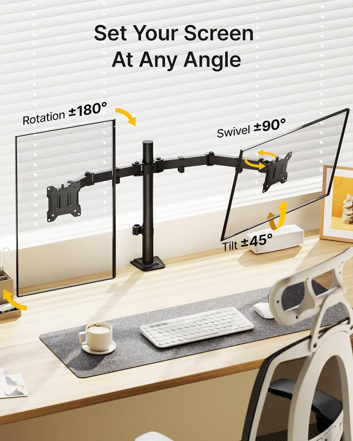 monTEK Dual Monitor Stand for 17"–32" Screens, Heavy-Duty Monitor Desk Mount Holds up to 22 lbs per Arm, Fully Adjustable with Clamp & Grommet Base, VESA 75/100mm