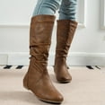 thumbnail image 4 of Mid-Calf Boots Women's Slouchy Pleated Fashion Casual Solid Color Thick Heel Side Zipper Knee-High Shoes for Winter Brown,40, 4 of 9