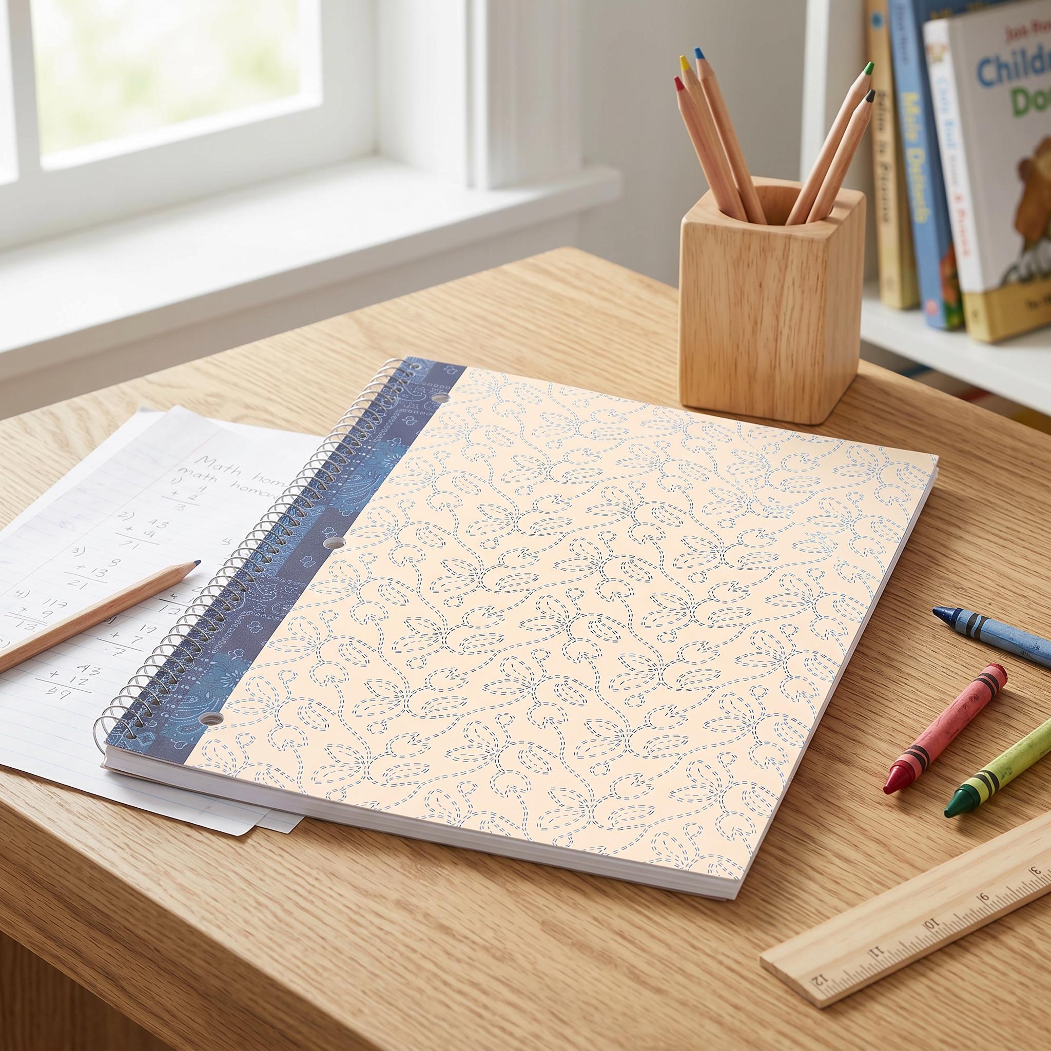 Cuaderno Pen+Gear de 1 materia con rayas college, 8" x 10.5", tulipanes occidentales azules y blancos, 80 hojas 2