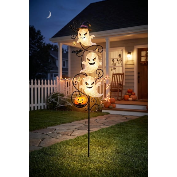 STIJGGN Halloween Solar Garden Lights, Solar Ghost Lights for Yard, Lights for Yard Pathway Garden Driveway Walkway Landscape Path Lighting, Halloween Decor and Gifts