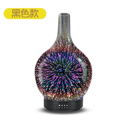 Manufacturers stock 3D fireworks glass aroma diffuser ultrasonic humidifier 7 color LED night light black European regulations