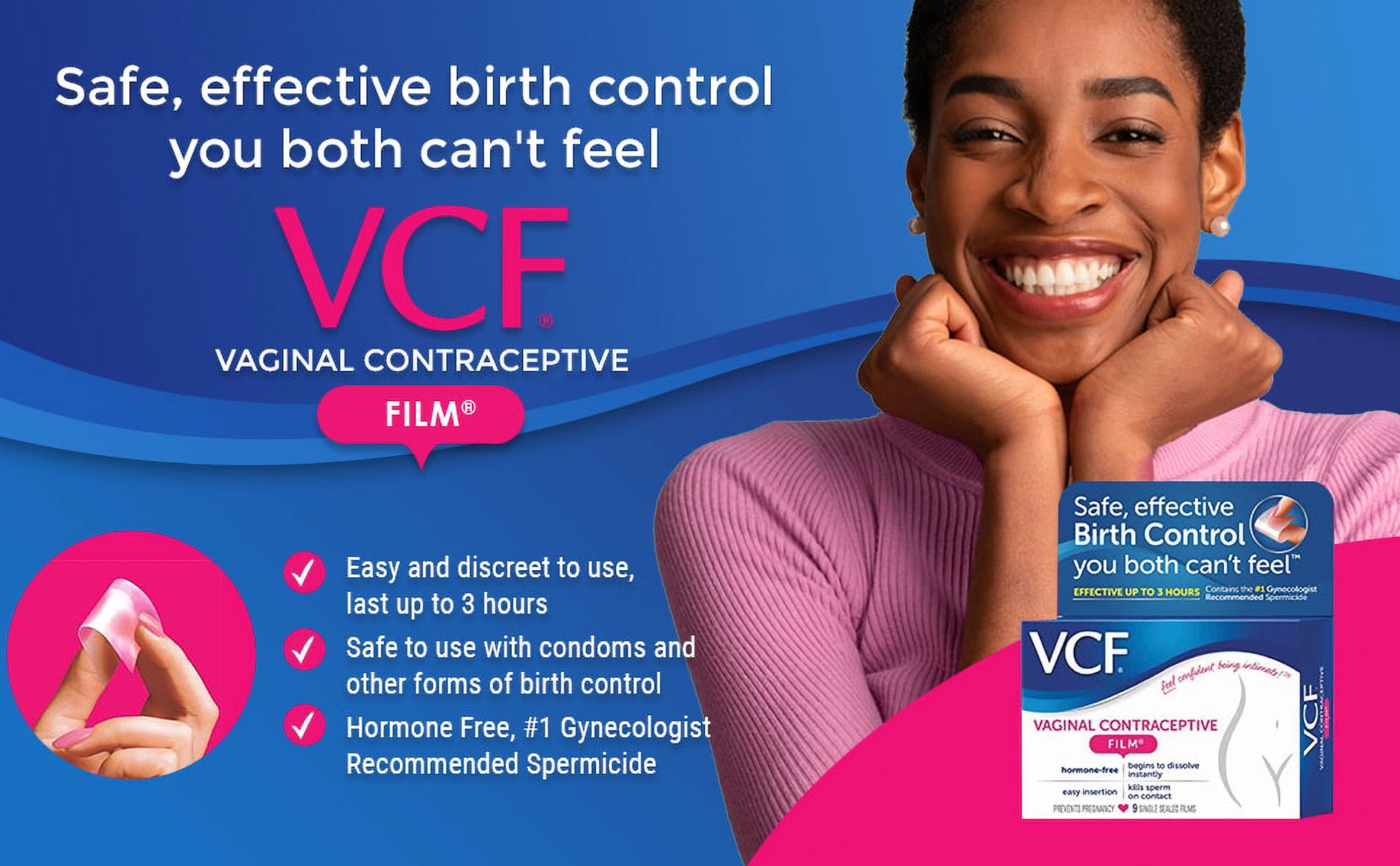 VCF Vaginal Contraceptive Spermicide Film, 9 Count