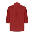 thumbnail image 4 of Fesfesfes Women's Solid Color T-Shirt Featuring Classic V-Neckline Turndown Collar Button 3/4 Sleeve Tee Fashionable Versatile Styling Tops(Wine,XL), 4 of 6