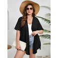 thumbnail image 2 of SHOWMALL Women's Plus Size Short Sleeve Cardigan, Black 3X Open Front Lightweight Kimono Jacket for Spring Summer Fall, 2 of 7