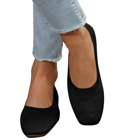 Womens Flats Knit Dress Shoes Pointed Toe Comfort Women Shoes Slip On Shoes for Woman Classic Softable Shoes Low Wedge Black 6.5
